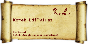 Korek Líviusz névjegykártya